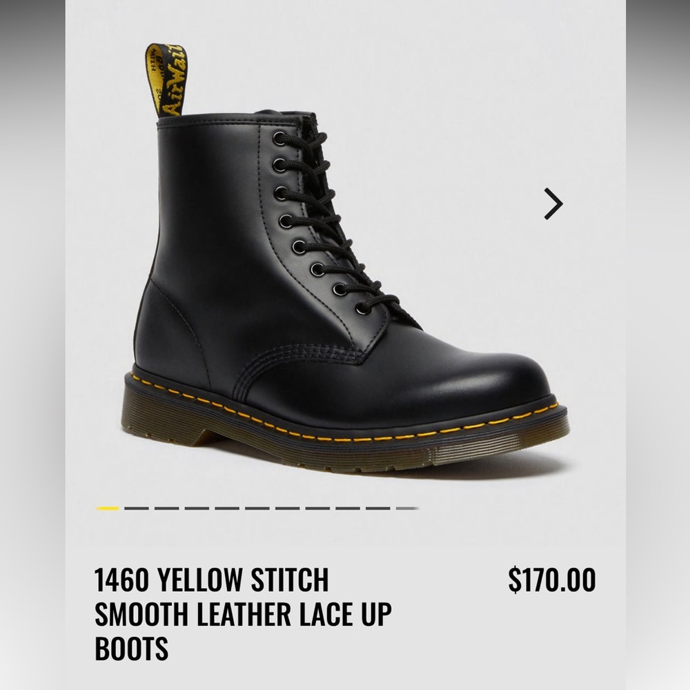 Doc Marten’s 1460 yellow stitch smooth leather lace up boot